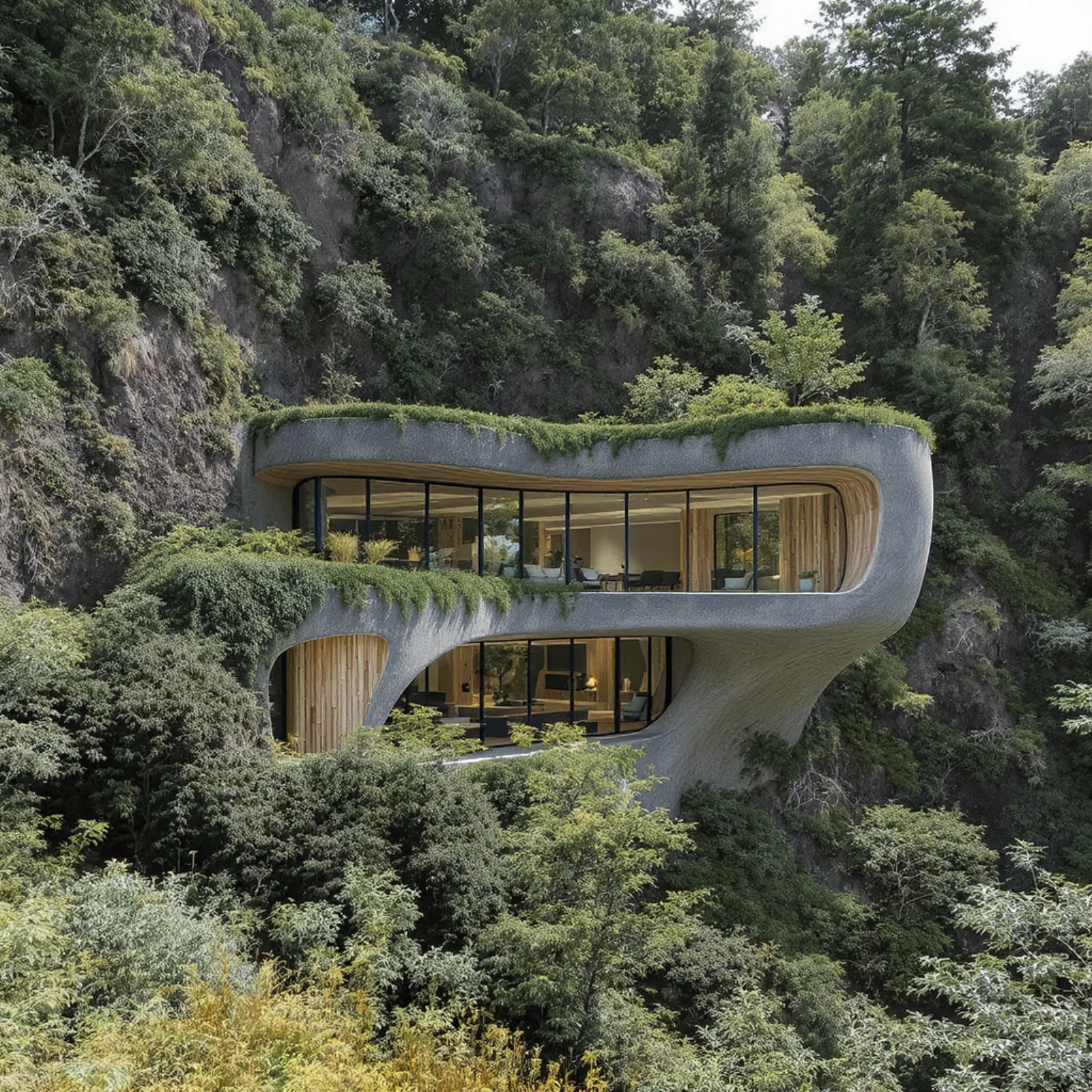 Photorealistic 3D artist impression of a luxury cliffside villa overlooking the Mediterranean coast